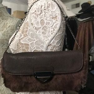 Faux Fur Vegan Leather Shoulder Bag